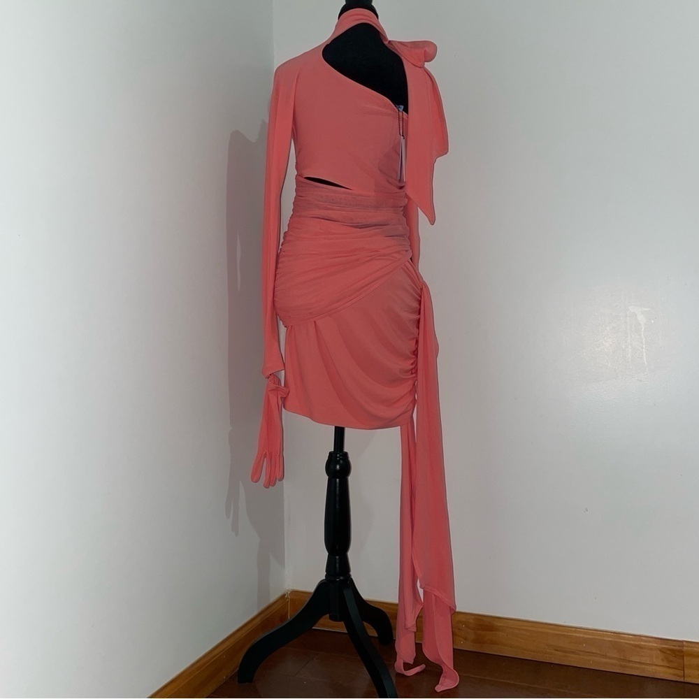NEW! Mugler x H&M- Collector’s Edition Knot-Detail One-Shoulder Dress Pink M - Picture 12 of 16